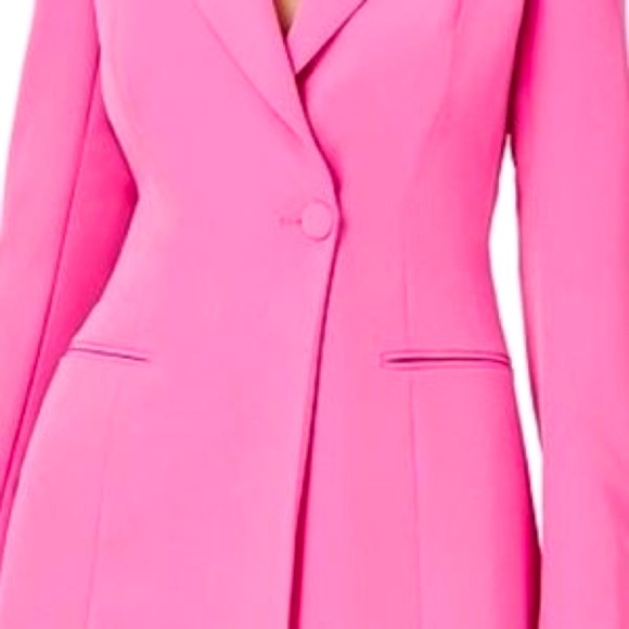 NWT Aidan Mattox Bright Pink V Neck Long Sleeve Tuxedo Blazer Dress Size 8 - Picture 4 of 5